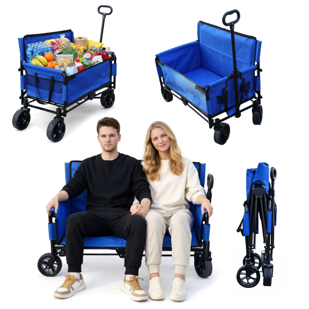 CRESTWALKER Foldable Wagon That Converts into a 2-Person Chair for Adults (Blue)