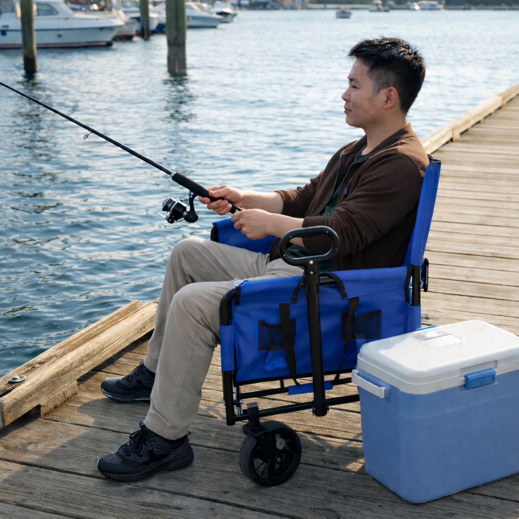 CRESTWALKER Foldable Wagon That Converts into a 2-Person Chair for Adults (Blue)