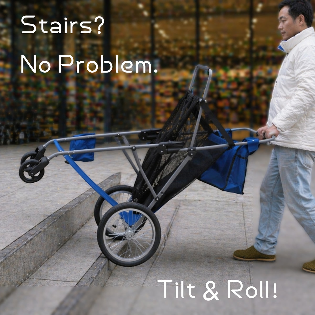 CRESTWALKER Foldable Cart with 16'' Rubber Wheels for Stairs