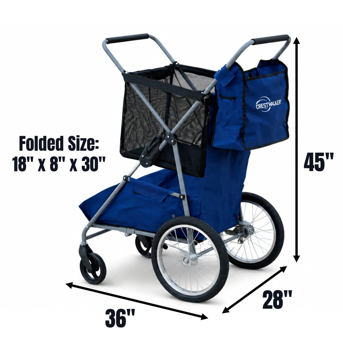 CRESTWALKER Foldable Cart with 16'' Rubber Wheels for Stairs, Upgraded Metal Base & 2-Zone Storage