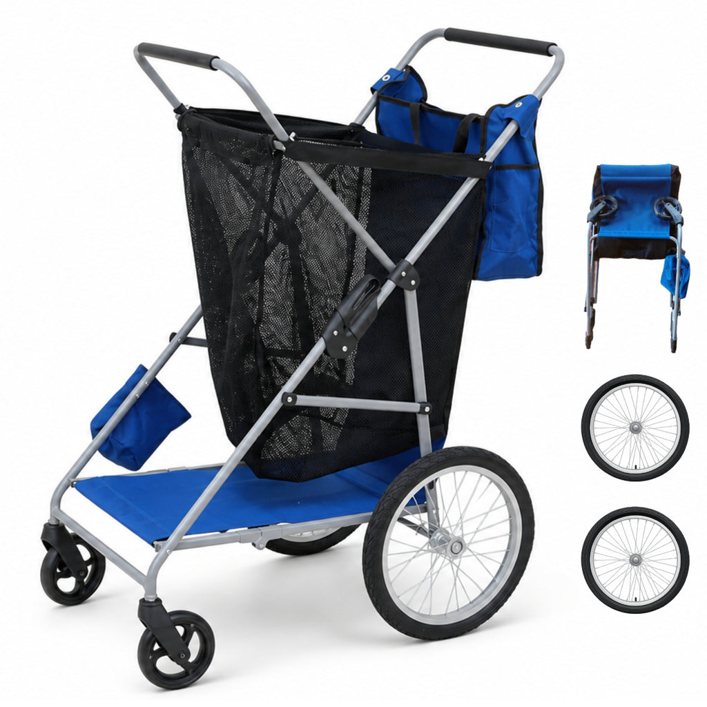CRESTWALKER Foldable Cart with 16'' Rubber Wheels for Stairs, Upgraded Metal Base