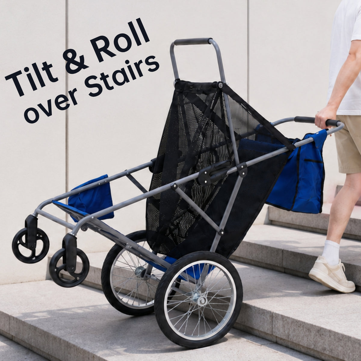 CRESTWALKER Foldable Cart with 16'' Rubber Wheels for Stairs, Upgraded Metal Base