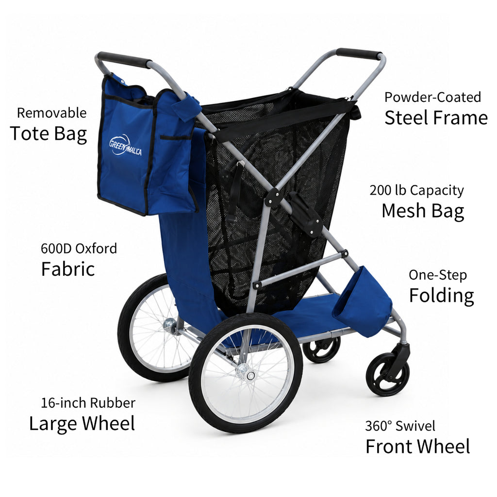 CRESTWALKER Foldable Cart with 16'' Rubber Wheels for Stairs, Upgraded Metal Base