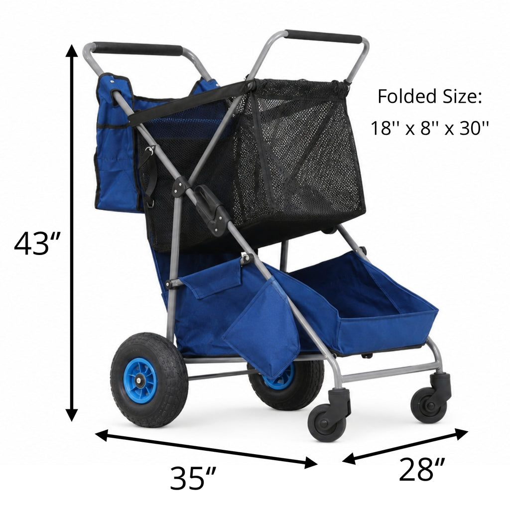 CRESTWALKER Beach Cart with 10‘’ Inflatable Rubber Wheels, Upgraded Metal Base & 2-Zone Storage