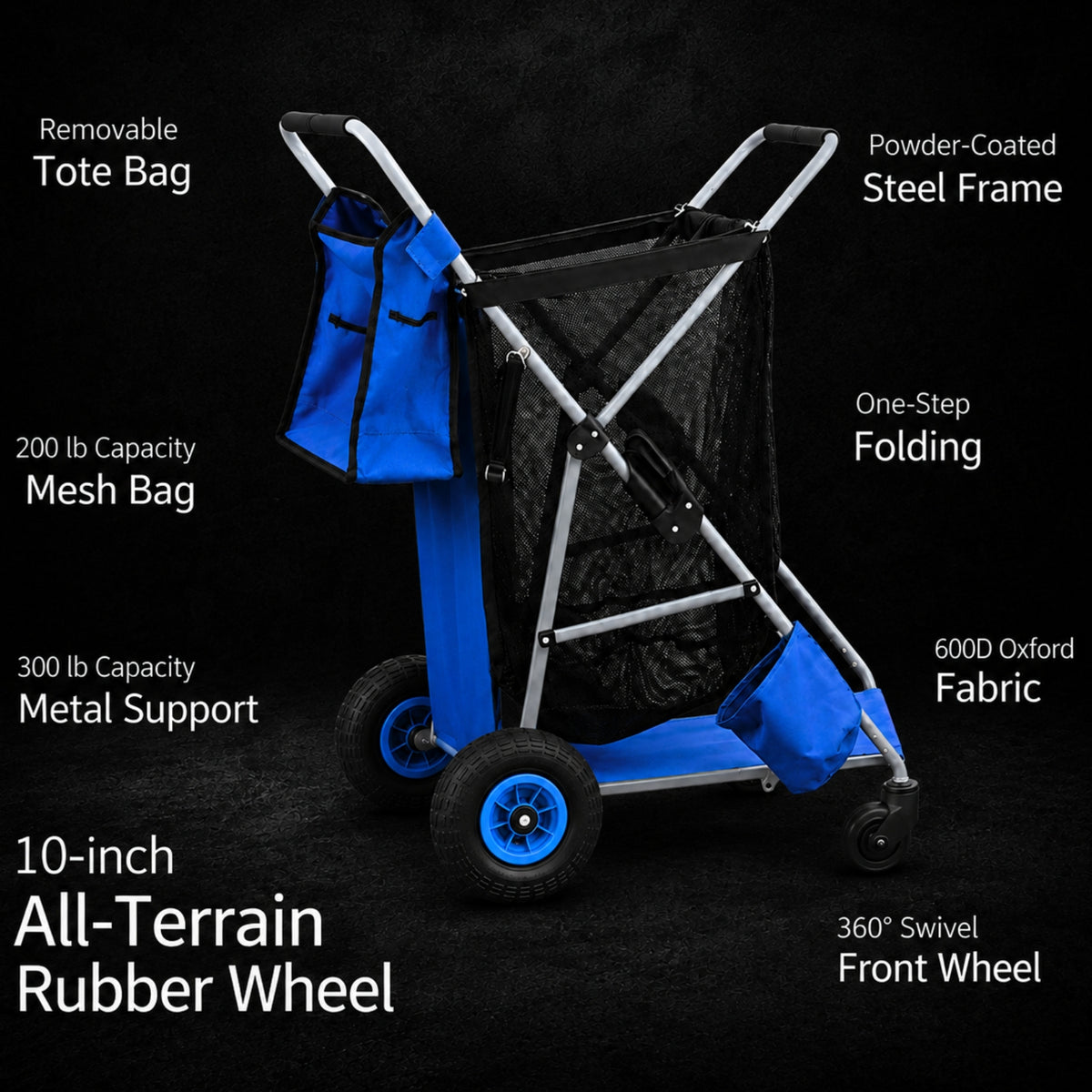 CRESTWALKER Beach Cart with 10‘’ Inflatable Rubber Wheels, Upgraded Metal Base