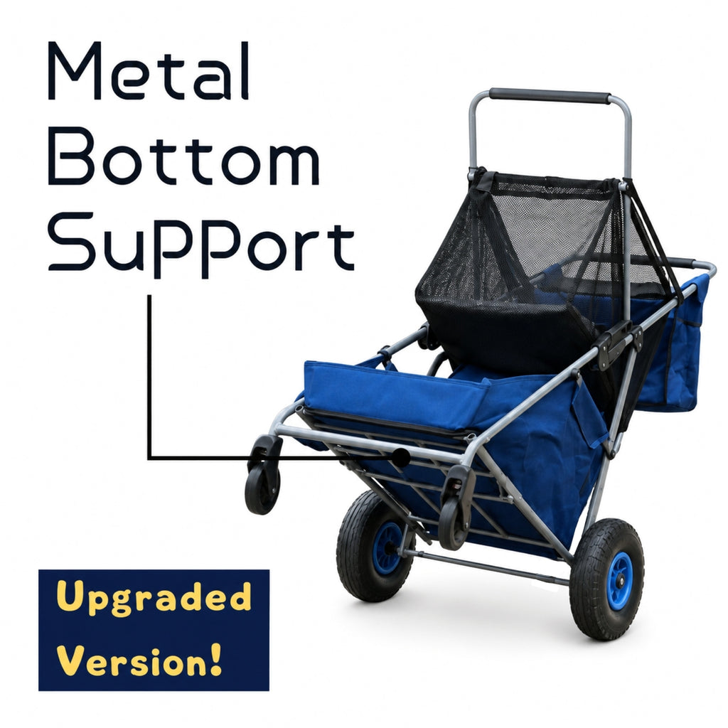 CRESTWALKER Beach Cart with 10‘’ Inflatable Rubber Wheels, Upgraded Metal Base & 2-Zone Storage
