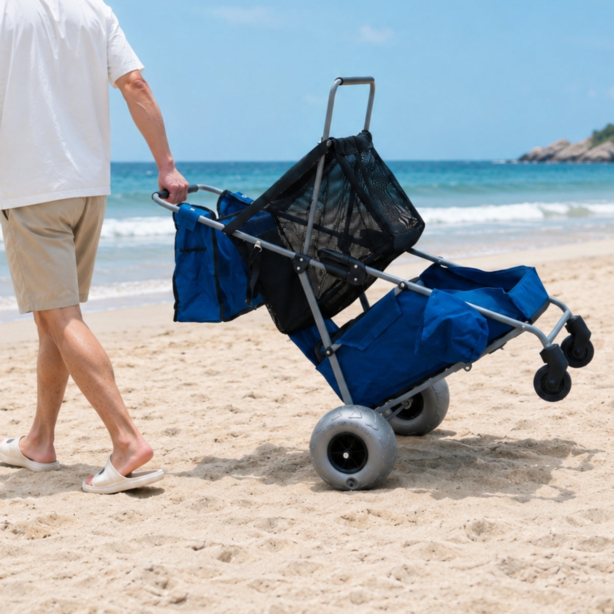 CRESTWALKER Beach Cart with 10‘’ Balloon Wheels, Upgraded Metal Base & 2-Zone Storage
