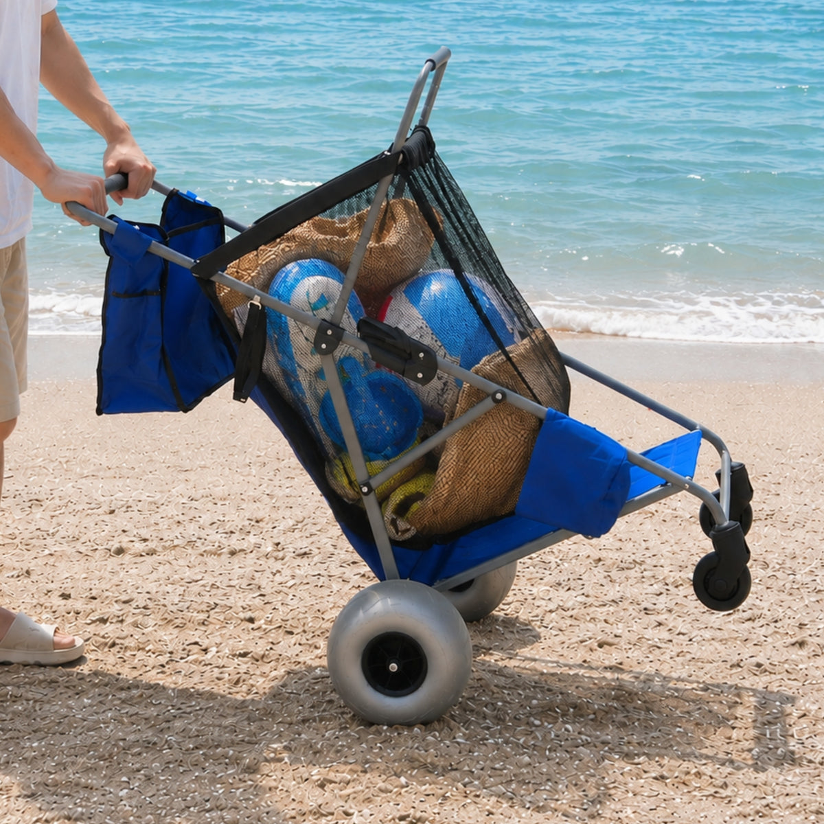 CRESTWALKER Beach Cart with 10‘’ Balloon Wheels, Upgraded Metal Base