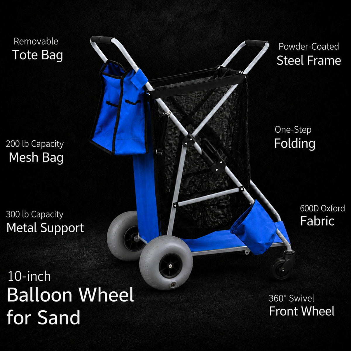 CRESTWALKER Beach Cart with 10‘’ Balloon Wheels, Upgraded Metal Base