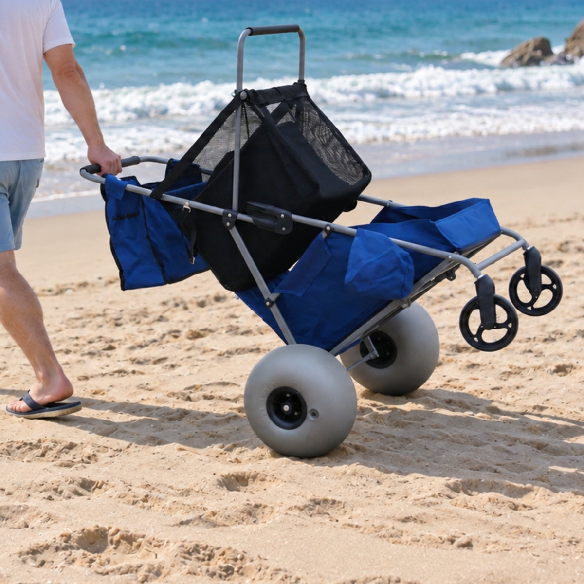 CRESTWALKER Beach Cart with 13‘’ Balloon Wheels, Upgraded Metal Base & 2-Zone Storage
