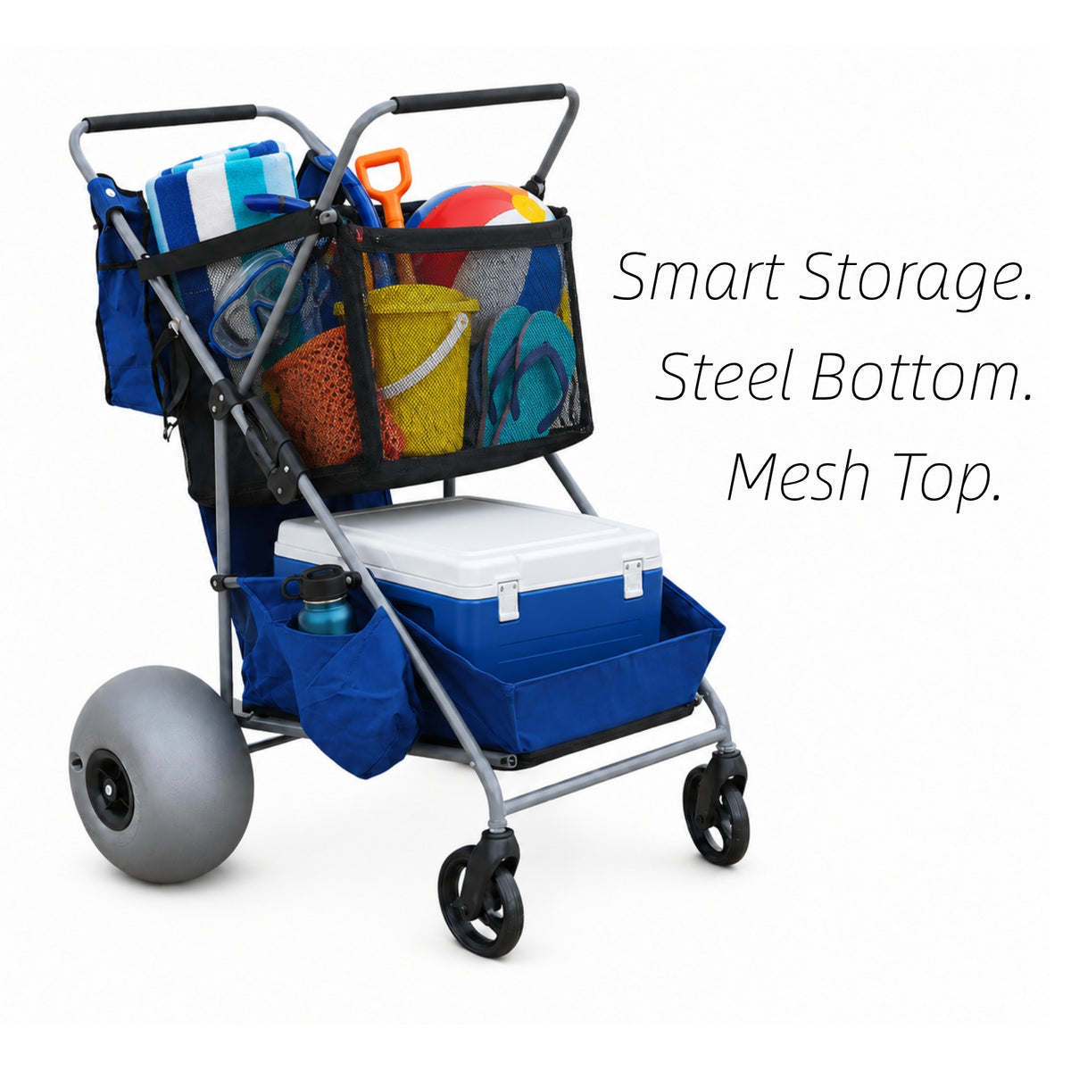 CRESTWALKER Beach Cart with 13‘’ Balloon Wheels, Upgraded Metal Base & 2-Zone Storage