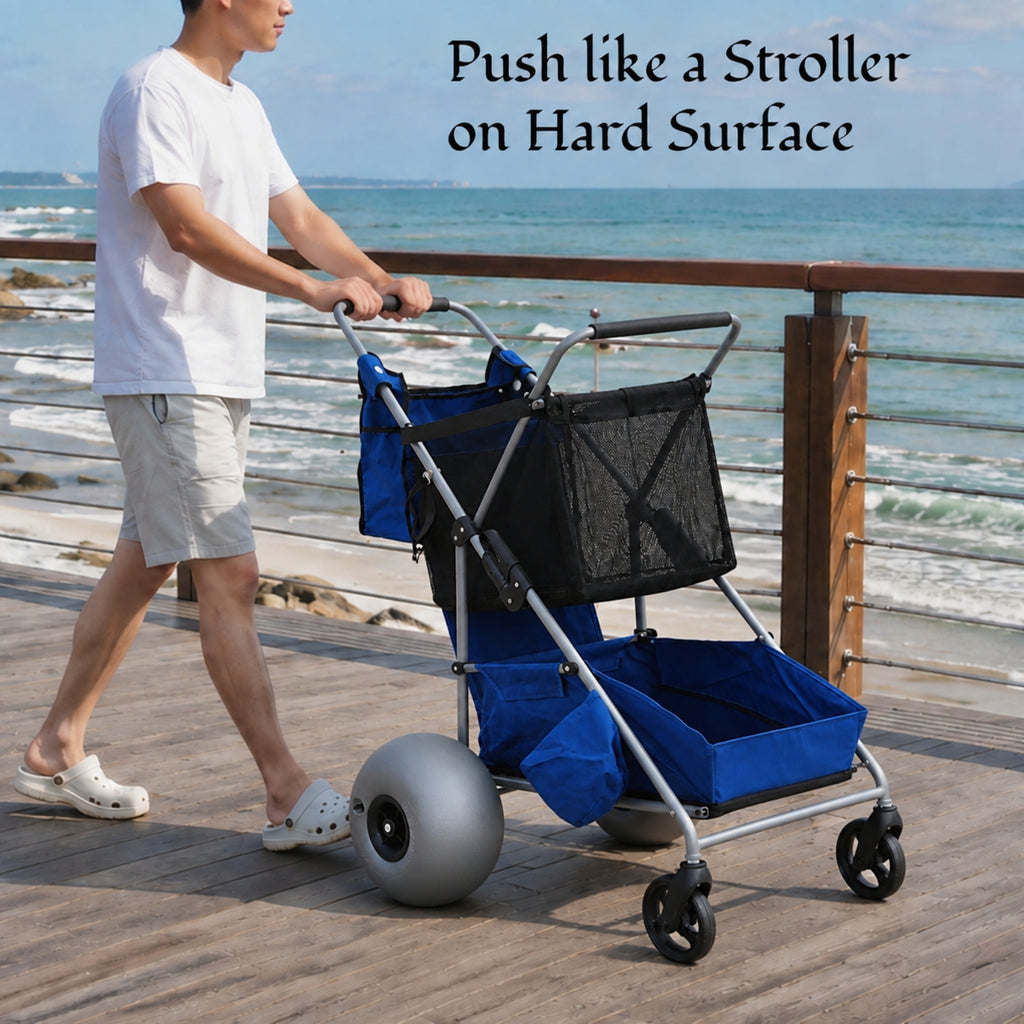 CRESTWALKER Beach Cart with 13‘’ Balloon Wheels, Upgraded Metal Base & 2-Zone Storage