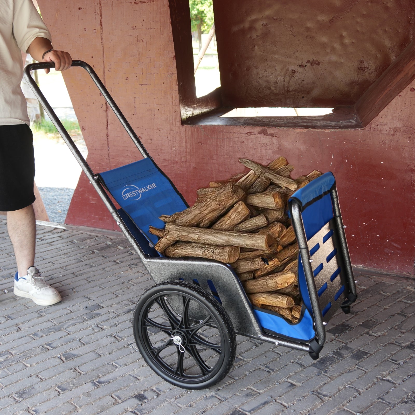CRESTWALKER Firewood Cart with 16'' Solid Rubber Wheels