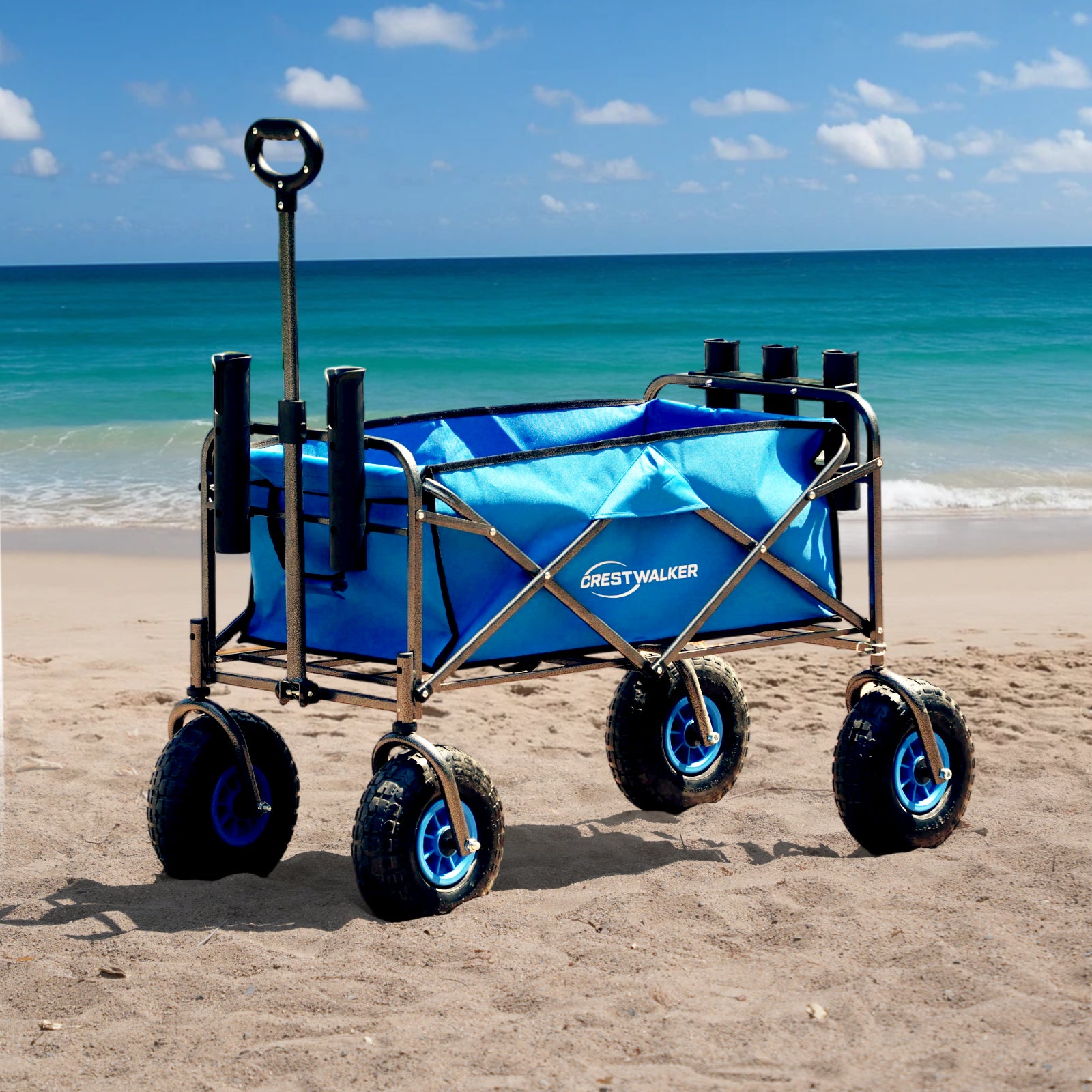 CRESTWALKER Beach Wagon with 10'' Inflatable Rubber Wheels & Fishing Rod Holders