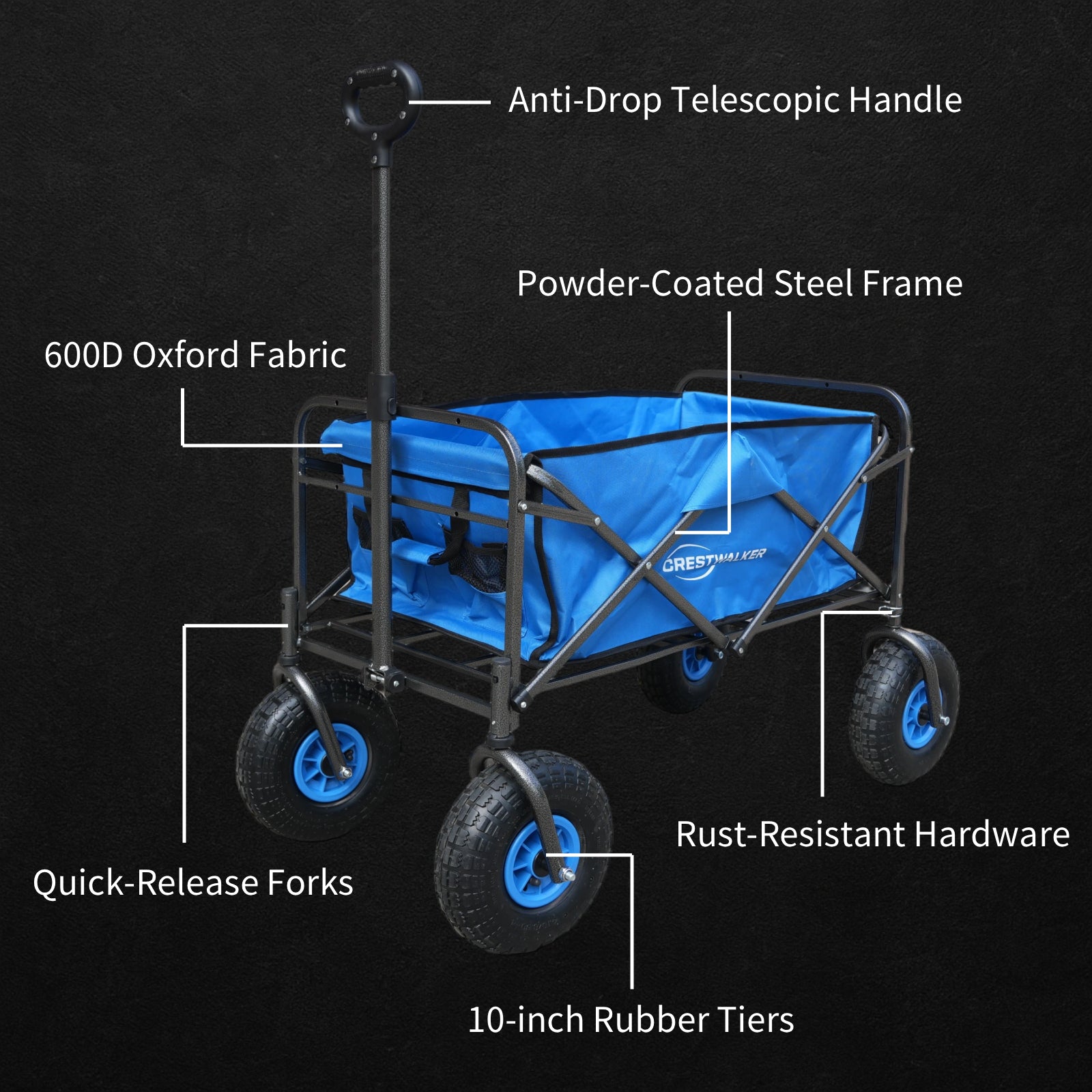 CRESTWALKER Beach Wagon with 10'' Inflatable Rubber Wheels and Chair Racks
