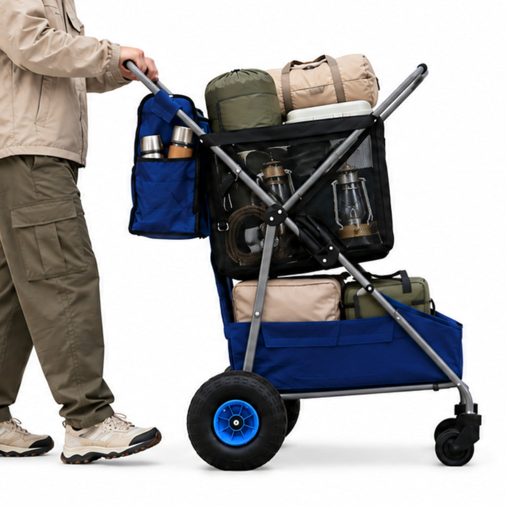 CRESTWALKER Beach Cart with 10‘’ Inflatable Rubber Wheels, Upgraded Metal Base & 2-Zone Storage