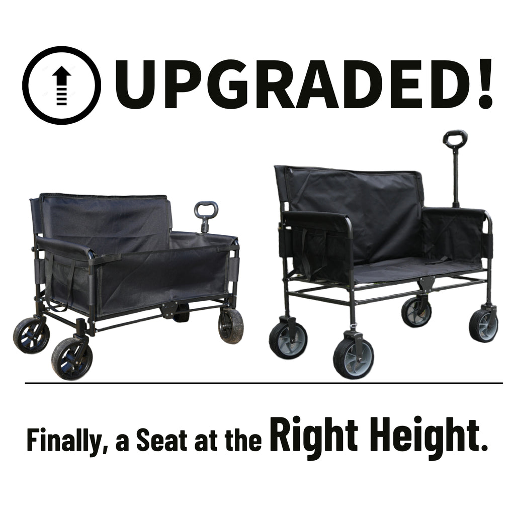 CRESTWALKER Foldable Wagon That Converts into a 2-Person Chair for Adults (Black, Elevated Seat Height)