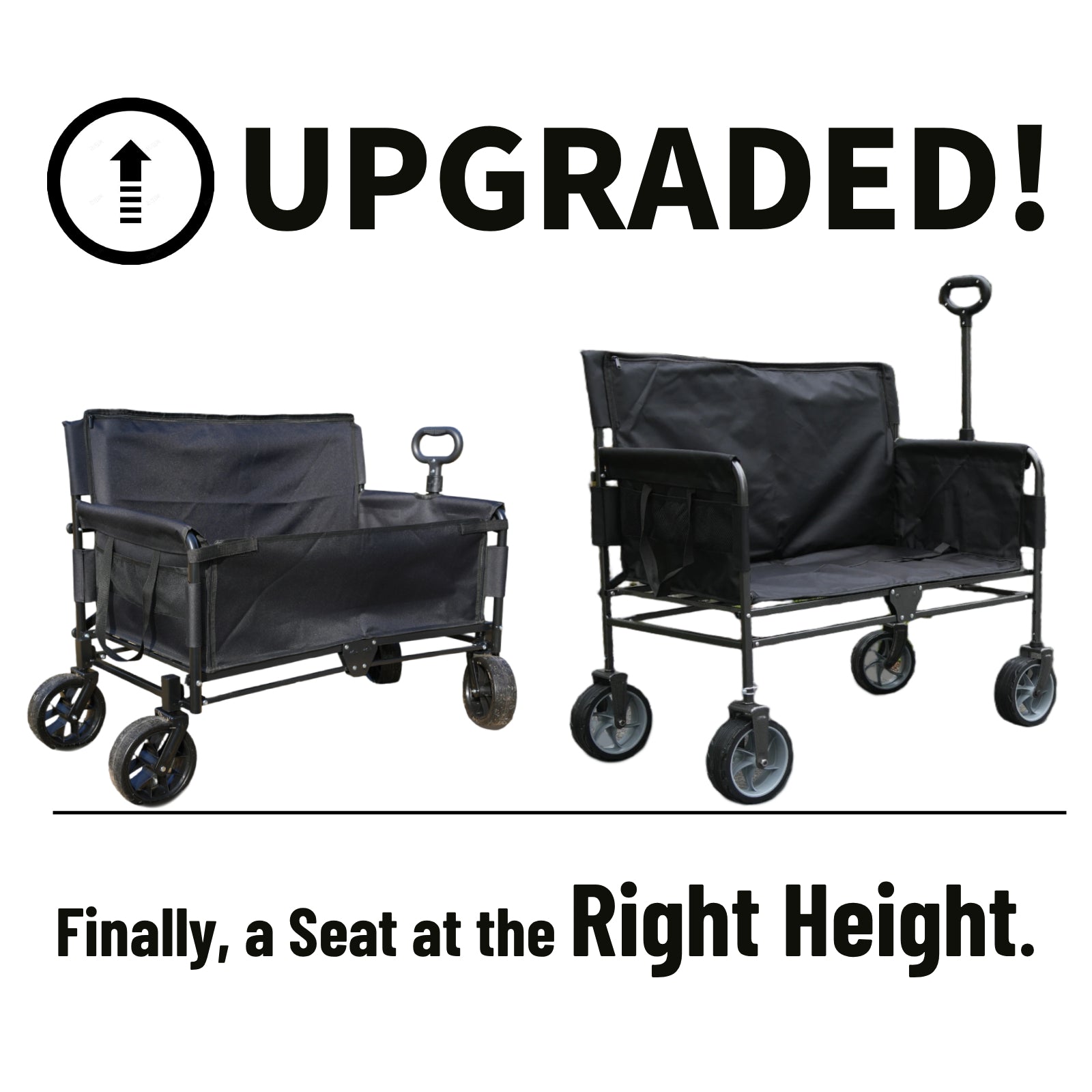 CRESTWALKER Foldable Wagon That Converts into a 2-Person Chair for Adults (Black, Elevated Seat Height)