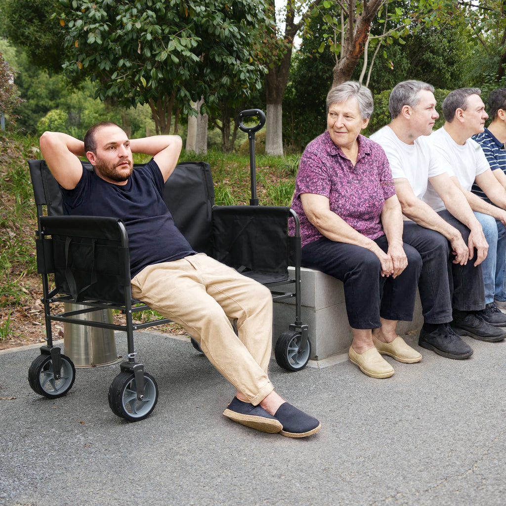 CRESTWALKER Foldable Wagon That Converts into a 2-Person Chair for Adults (Black, Elevated Seat Height)