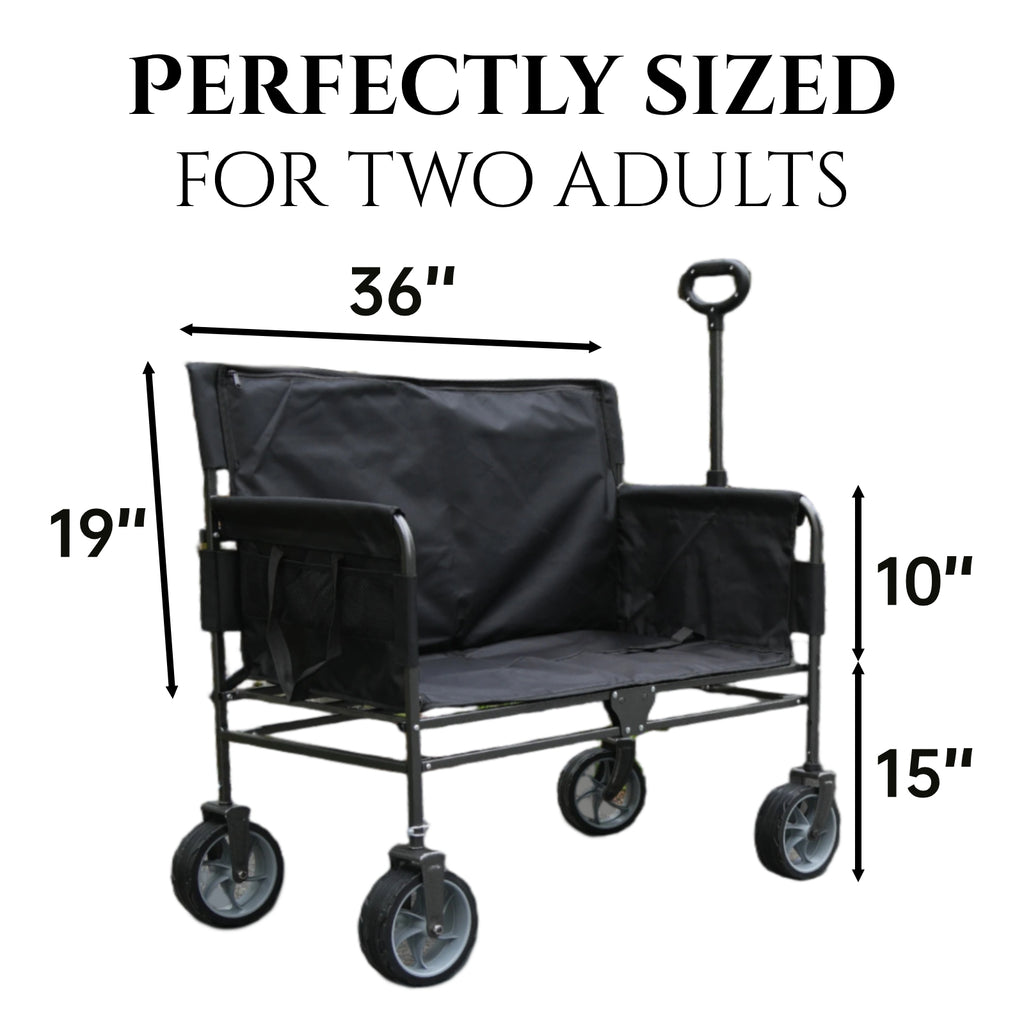 CRESTWALKER Foldable Wagon That Converts into a 2-Person Chair for Adults (Black, Elevated Seat Height)