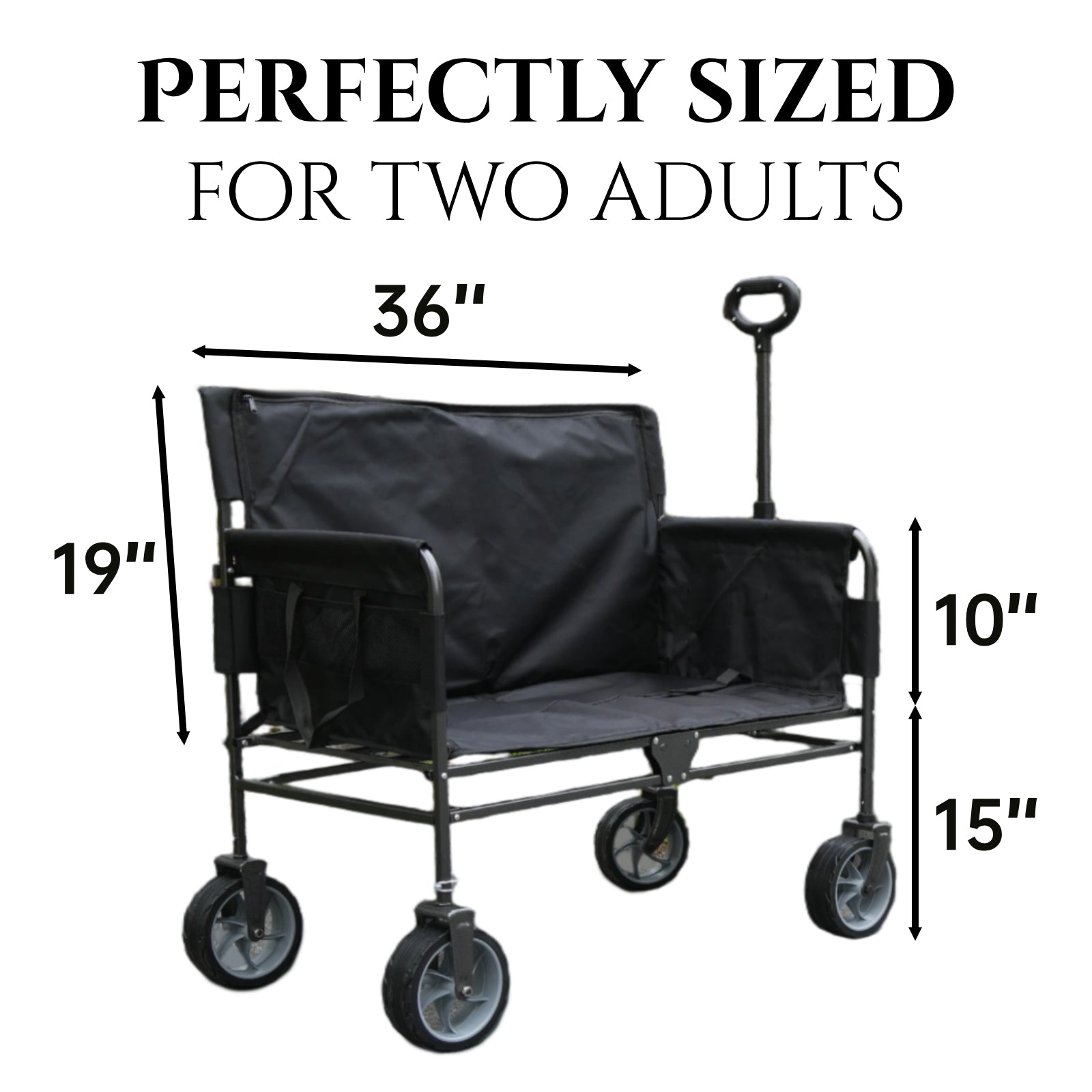 CRESTWALKER Foldable Wagon That Converts into a 2-Person Chair for Adults (Black, Elevated Seat Height)