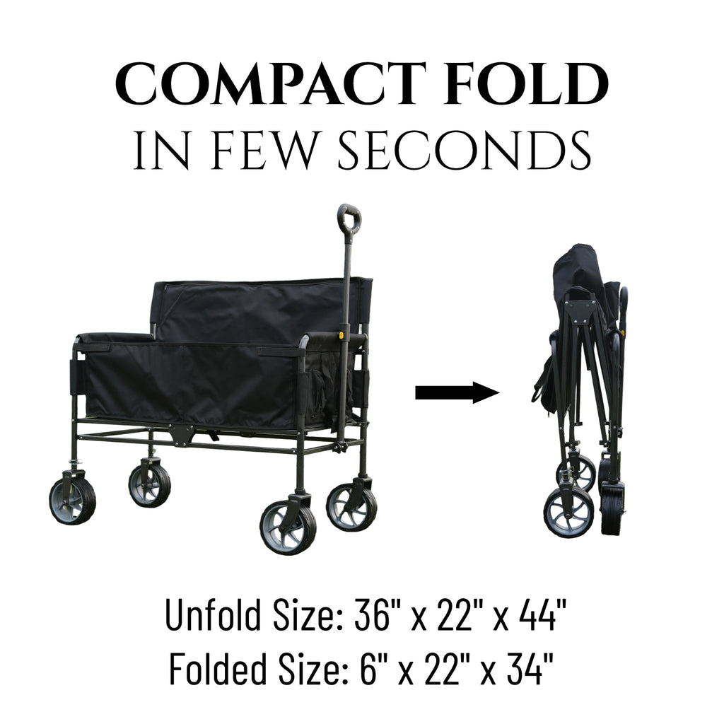 CRESTWALKER Foldable Wagon That Converts into a 2-Person Chair for Adults (Black, Elevated Seat Height)