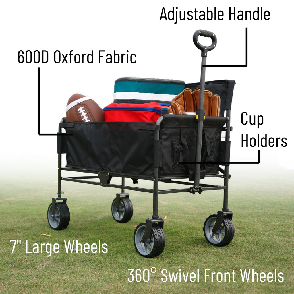 CRESTWALKER Foldable Wagon That Converts into a 2-Person Chair for Adults (Black, Elevated Seat Height)