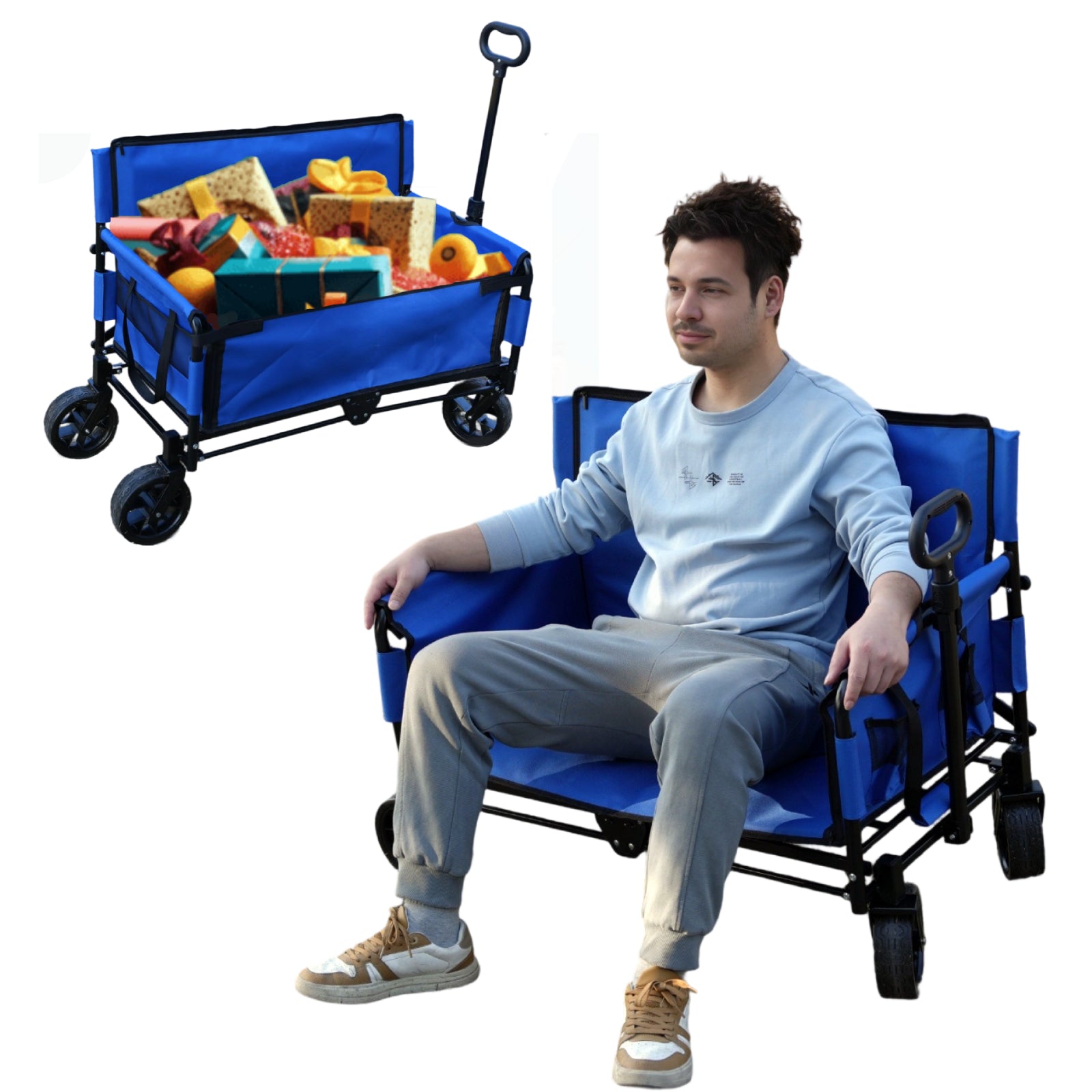 CRESTWALKER Foldable Wagon That Converts into a 2-Person Chair for Adults (Blue)