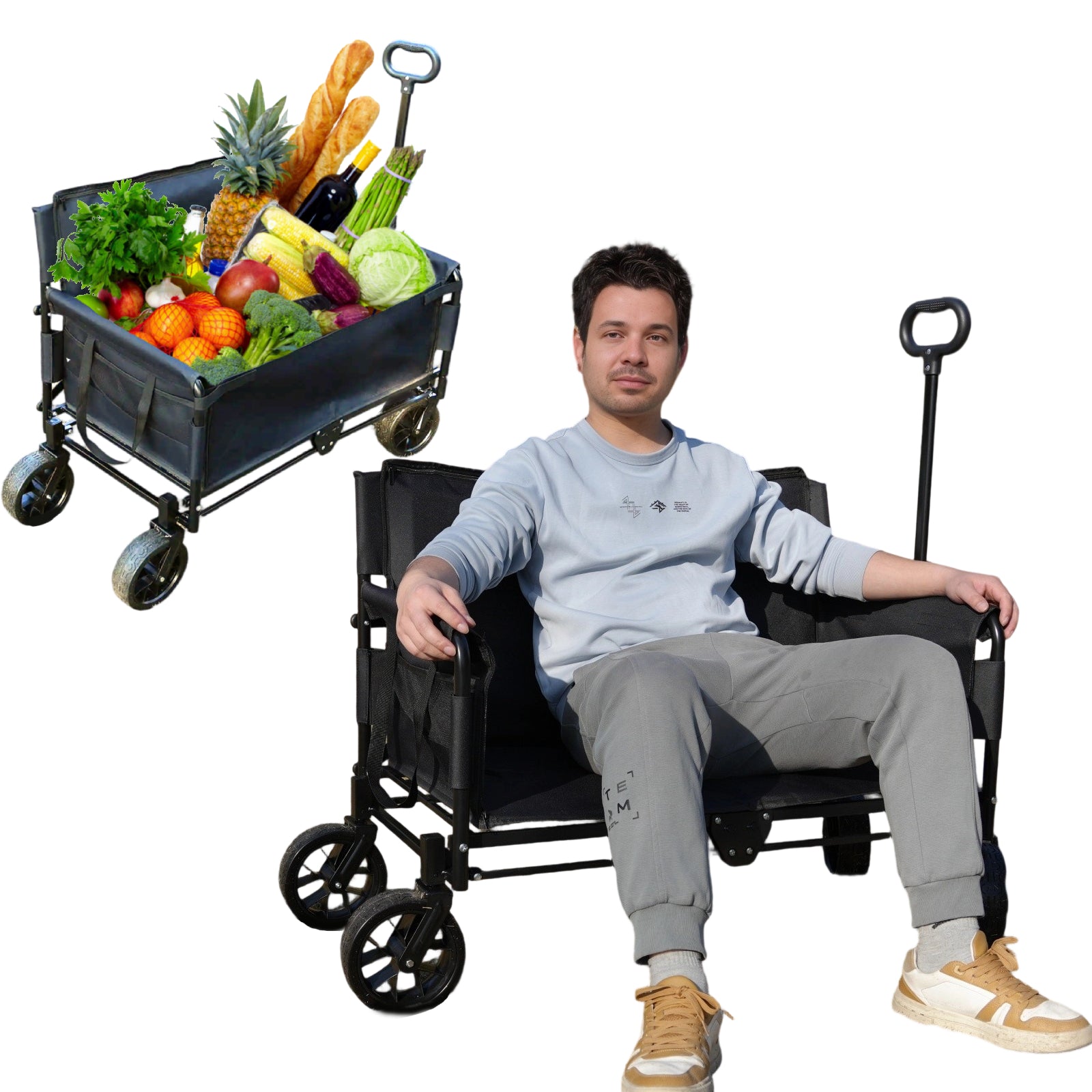 CRESTWALKER Foldable Wagon That Converts into a 2-Person Chair for Adults (Black)