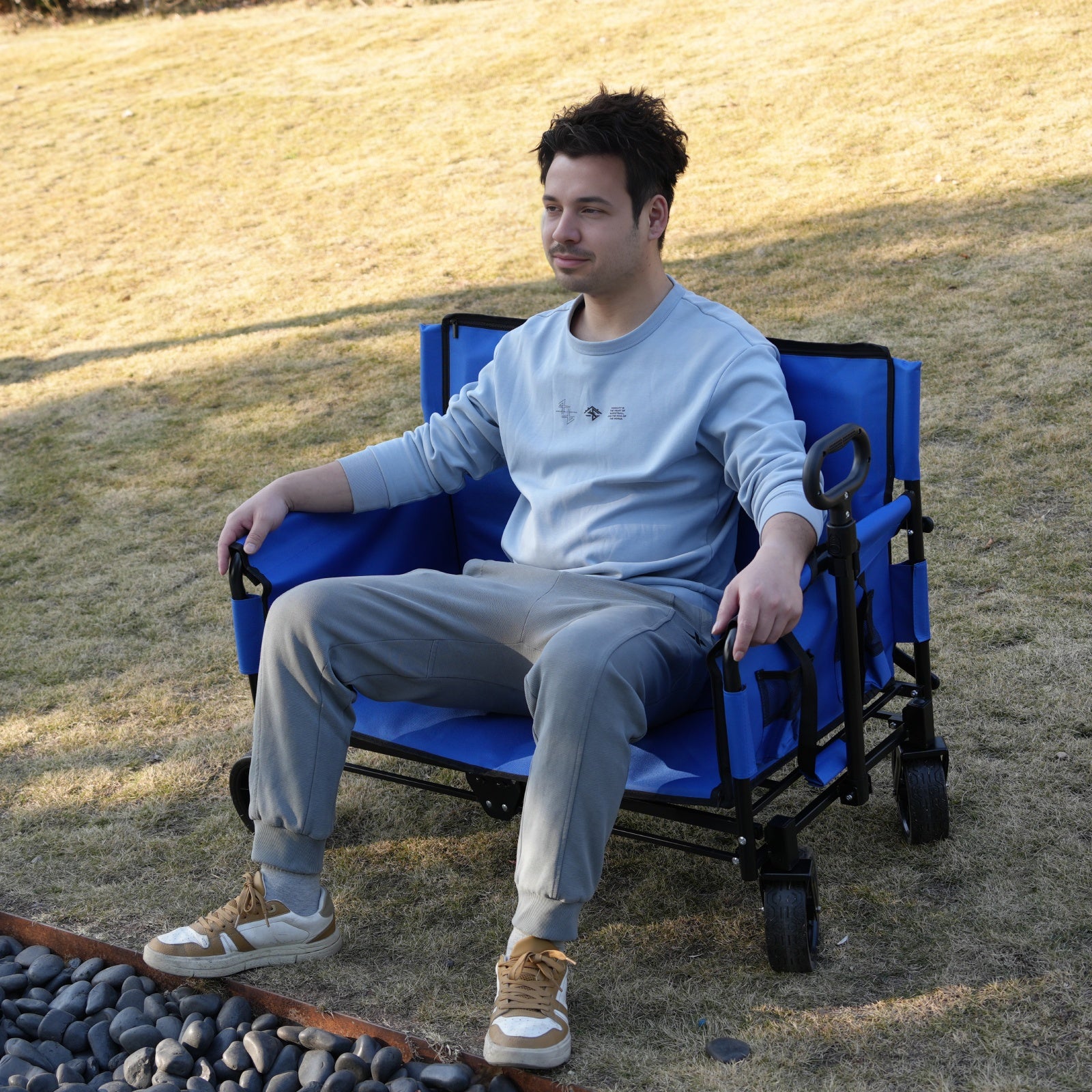 CRESTWALKER Foldable Wagon That Converts into a 2-Person Chair for Adults (Blue)