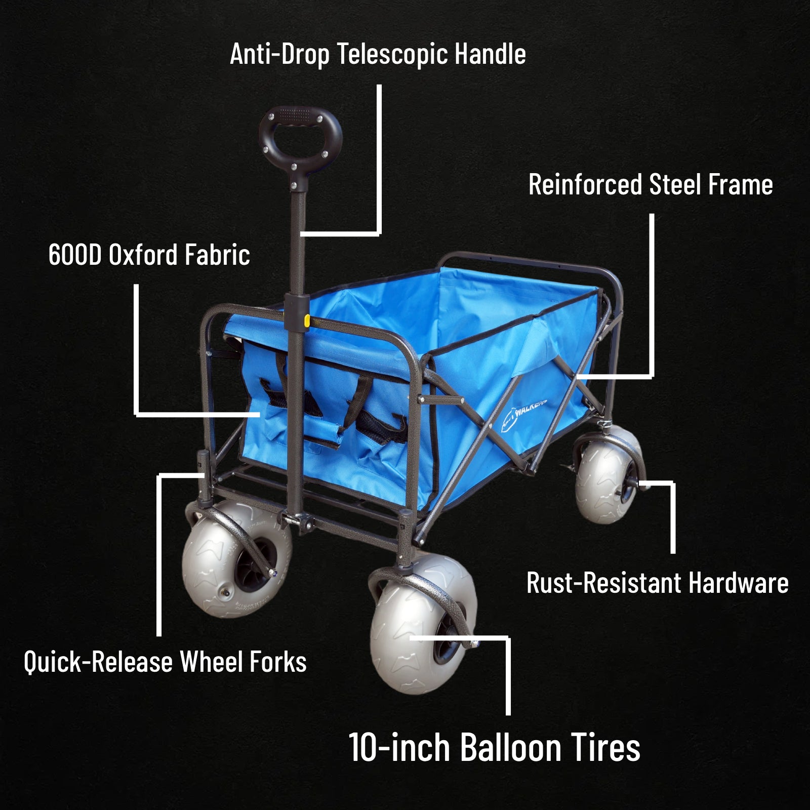 CRESTWALKER Beach Wagon with 10'' Balloon Wheels & Fishing Rod Holders