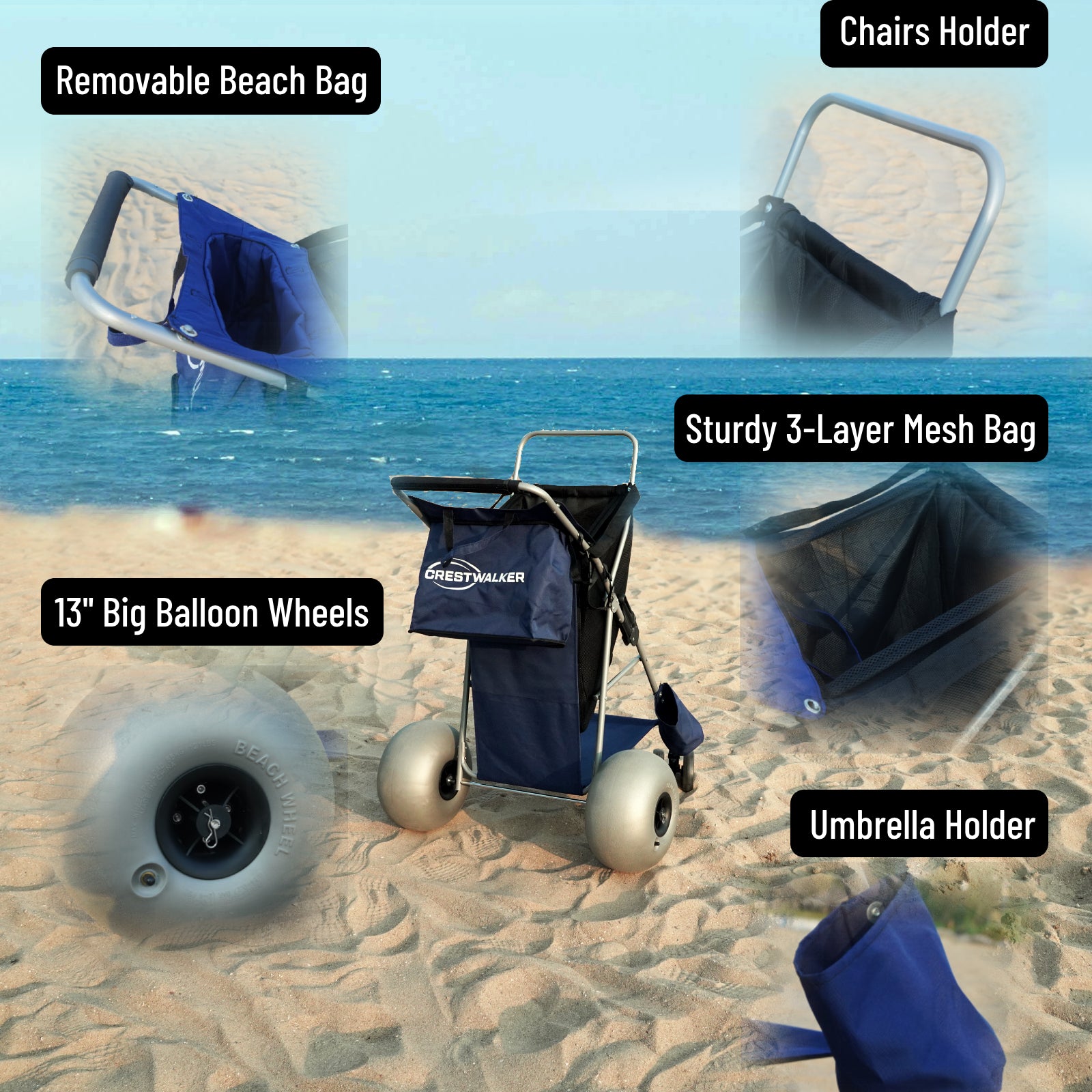 CRESTWALKER Beach Cart with 13‘’ Balloon Wheels