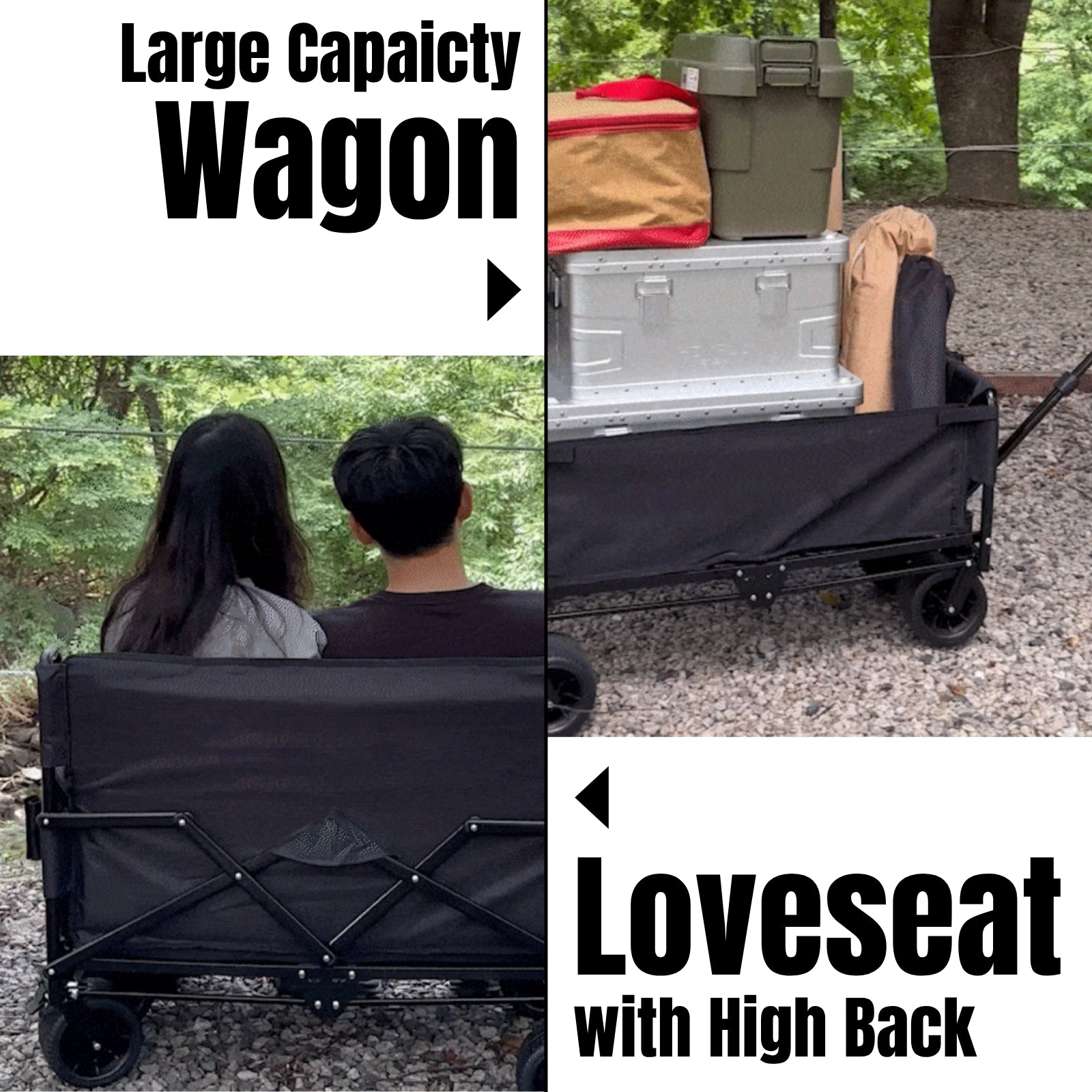 CRESTWALKER Foldable Wagon That Converts into a 2-Person Chair for Adults (Black)