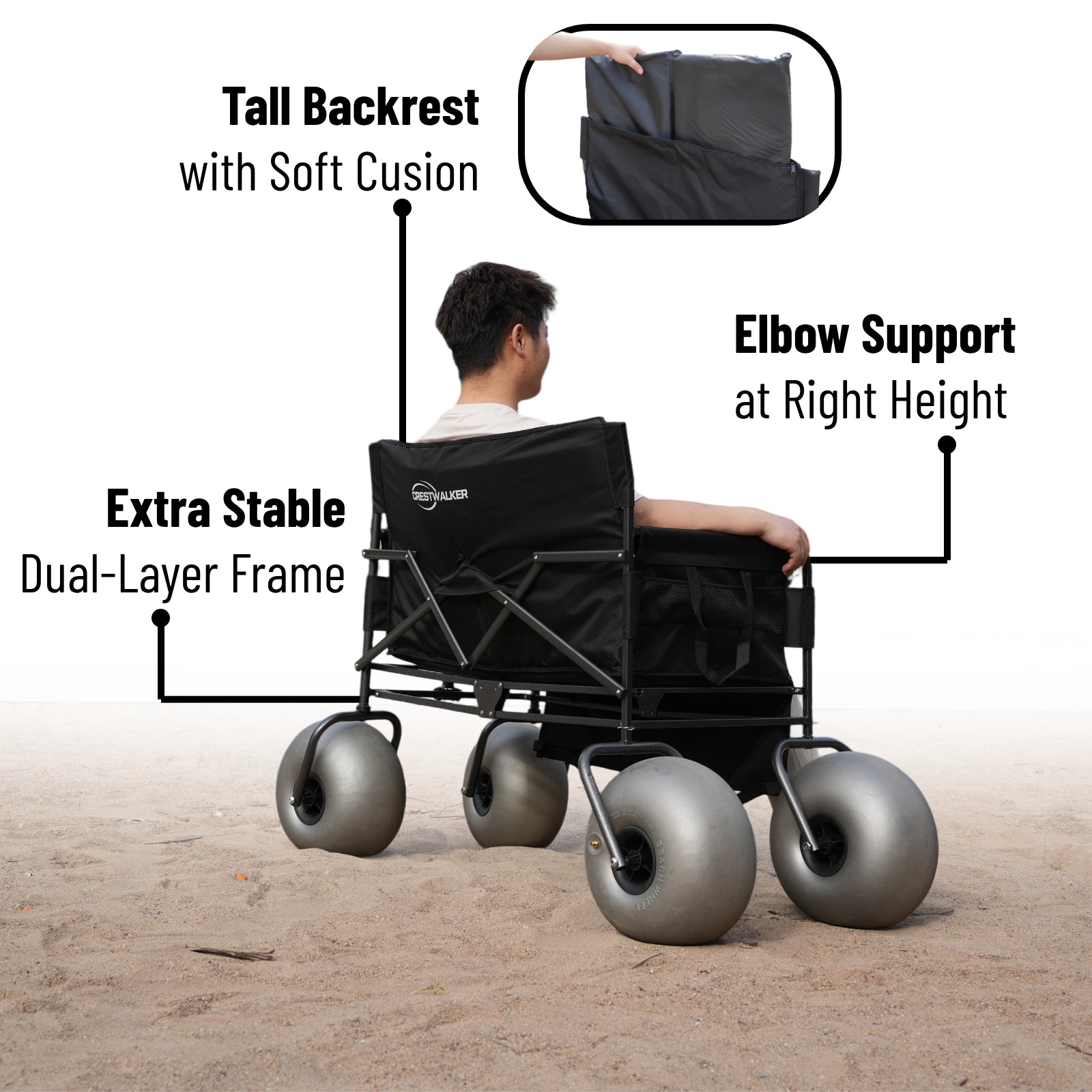 CRESTWALKER Beach Wagon Chair with 13'' Balloon Wheels