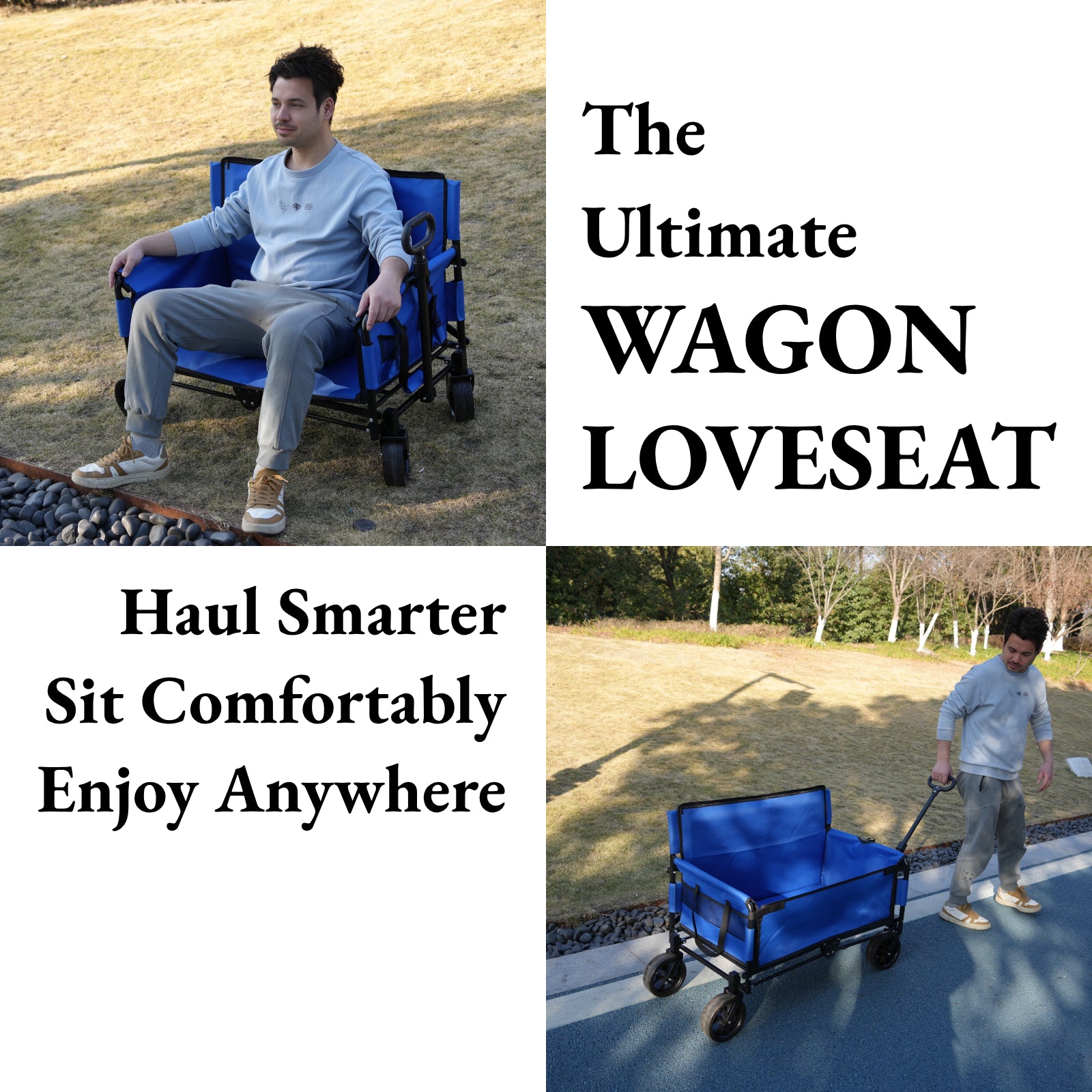 CRESTWALKER Foldable Wagon That Converts into a 2-Person Chair for Adults (Blue)
