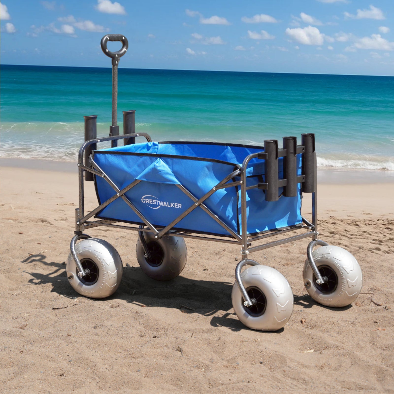CRESTWALKER Beach Wagon with 10'' Balloon Wheels & Fishing Rod Holders