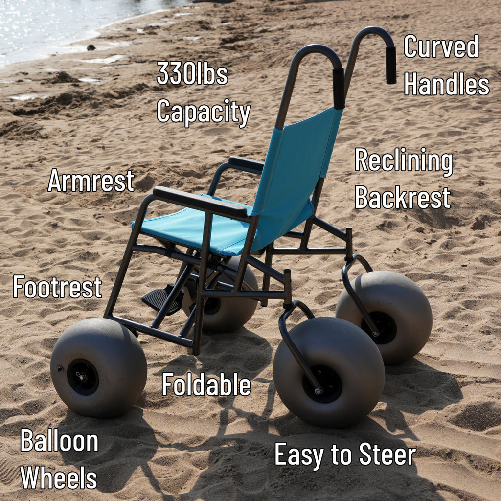 CRESTWALKER Foldable Beach Wheelchair with 13'' Balloon Wheels