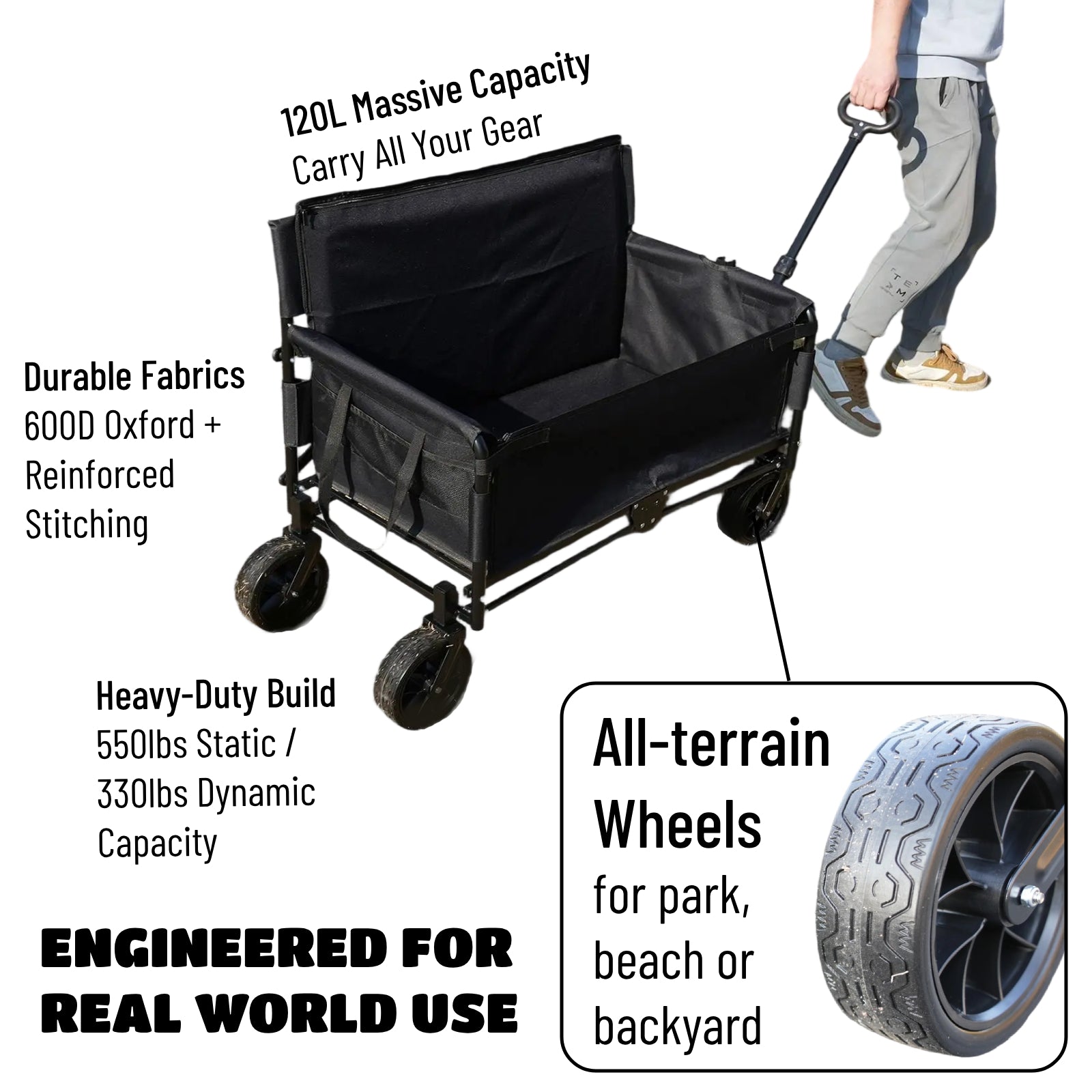 CRESTWALKER Foldable Wagon That Converts into a 2-Person Chair for Adults (Black)