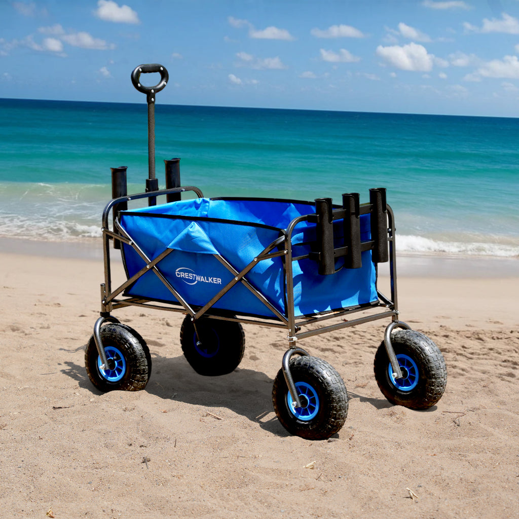 CRESTWALKER Beach Wagon with 10'' Inflatable Rubber Wheels & Fishing Rod Holders