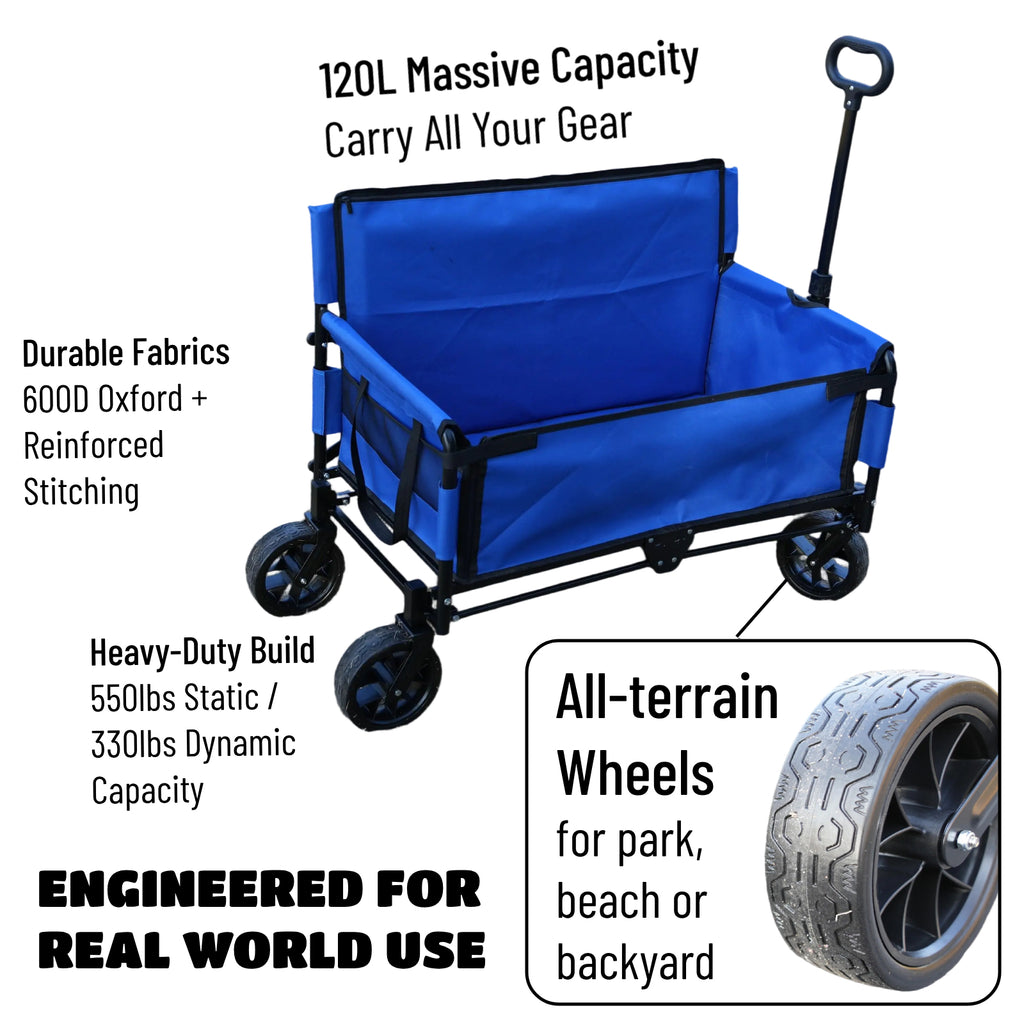 CRESTWALKER Foldable Wagon That Converts into a 2-Person Chair for Adults (Blue)