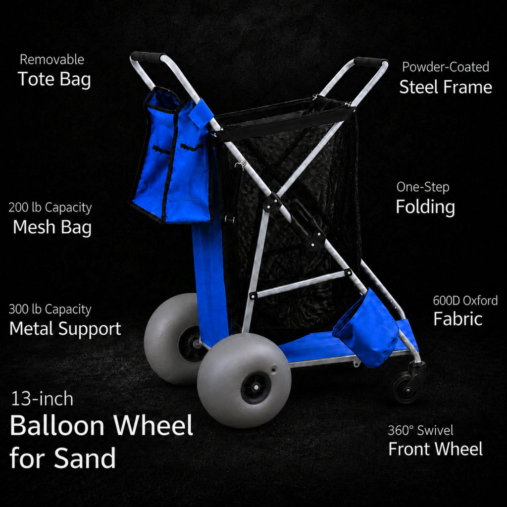 CRESTWALKER Beach Cart with 13‘’ Balloon Wheels, Upgraded Metal Base