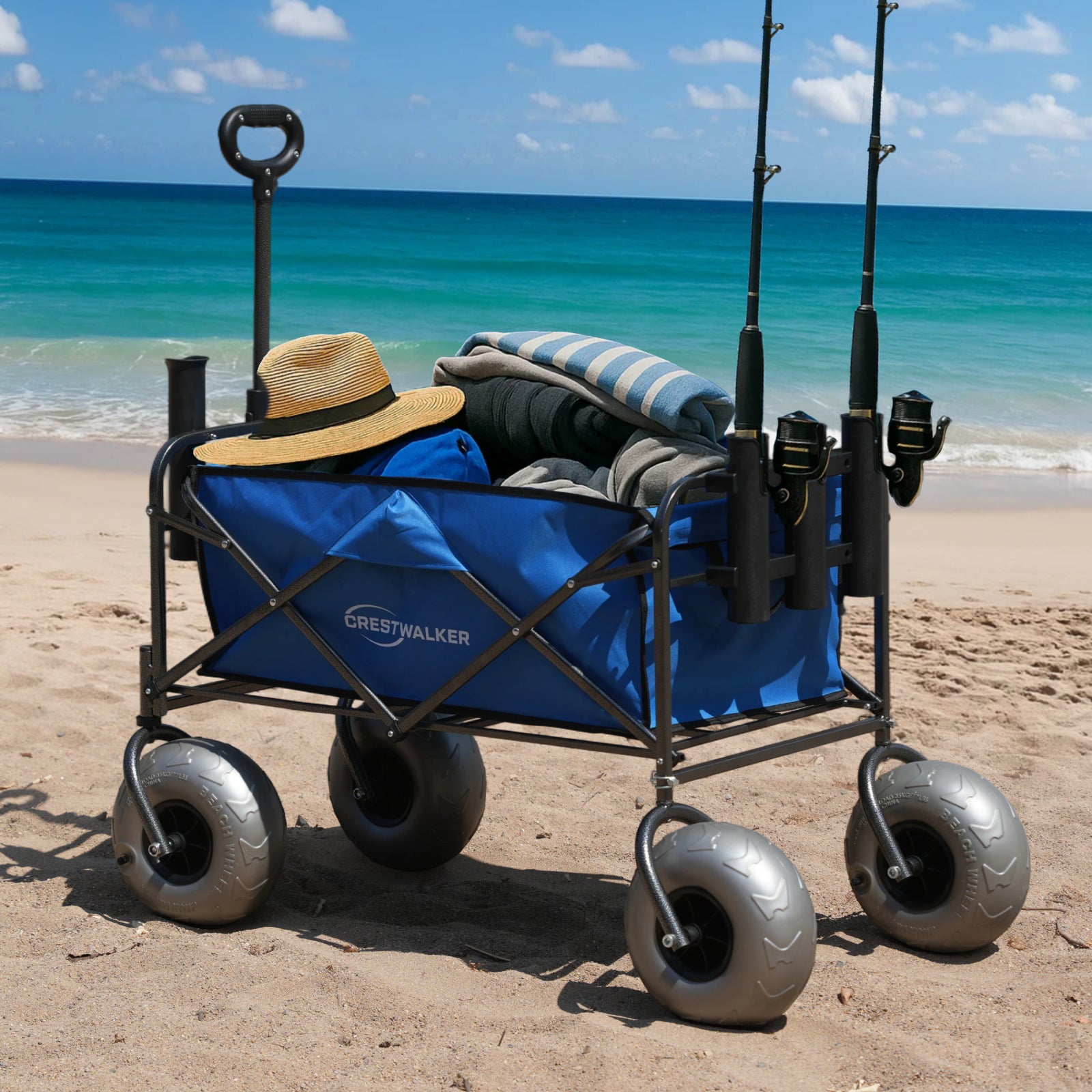 CRESTWALKER Beach Wagon with 10'' Balloon Wheels & Fishing Rod Holders